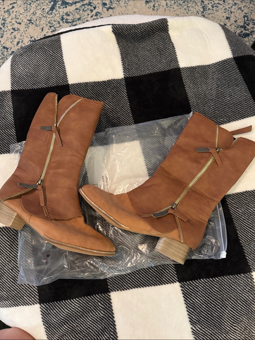 Women's Distressed Zip Rustic Brown Riding Boots - Picture 5 of 16